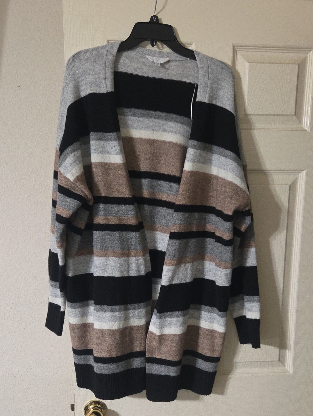 Time and Tru Striped Open-Front Cardigan Sweater in Gray, Black and Brown XXL 20